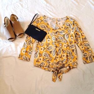 COPY - 2/$15 LOFT XS tie front paisley top
